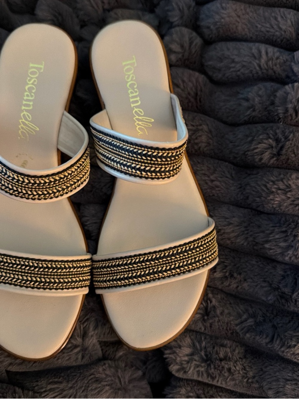 Toscanella Slide Sandals with Black Braided Straps